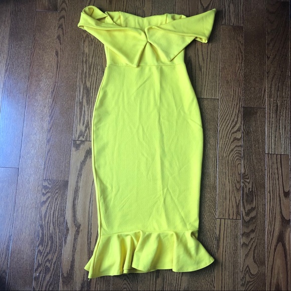 Boohoo Yellow mermaid off-the-shoulder dress - Picture 3 of 4